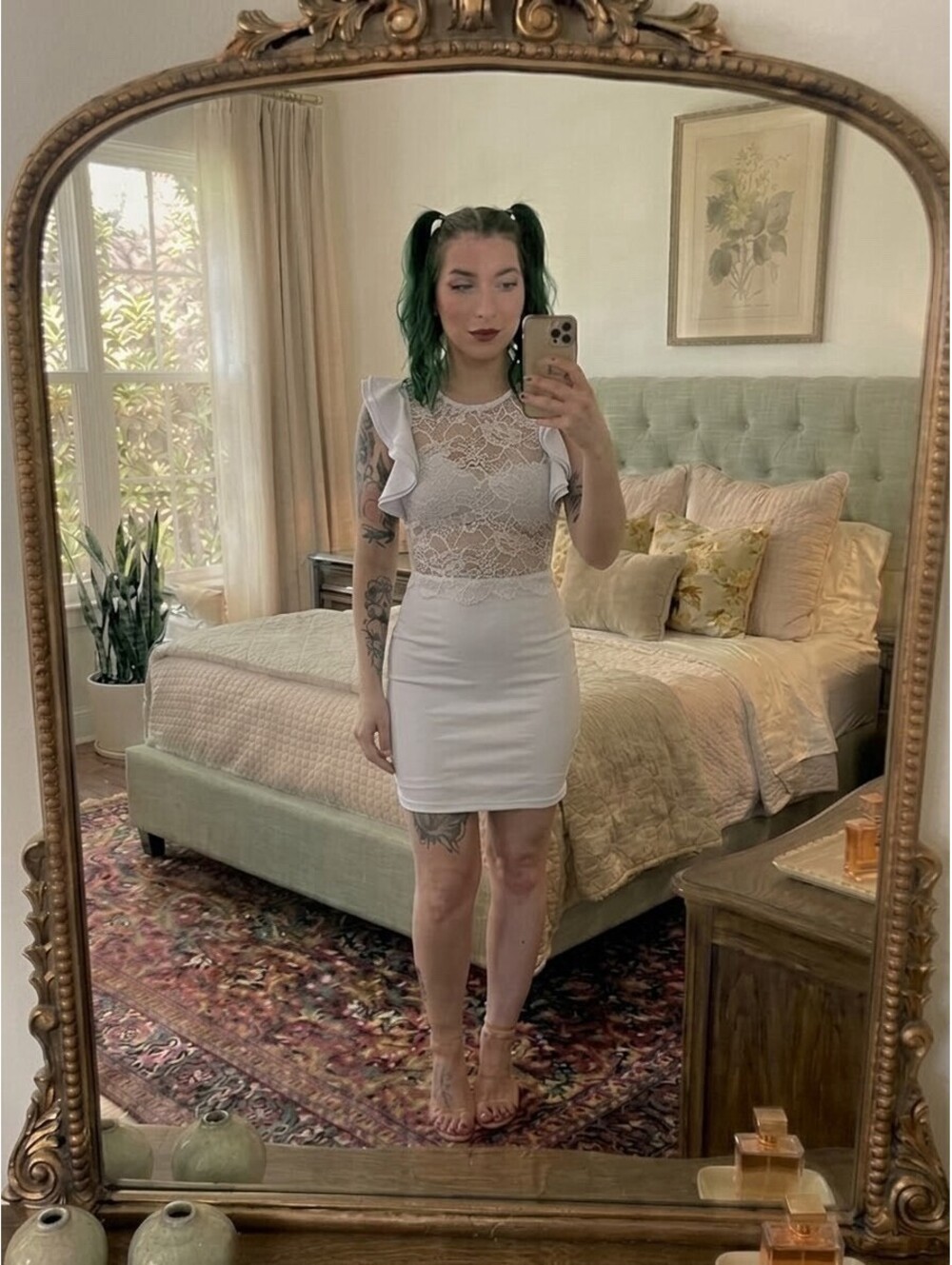 NWT Good Time USA White Mini Dress S Lace Bodice Flutter Sleeve Bodycon